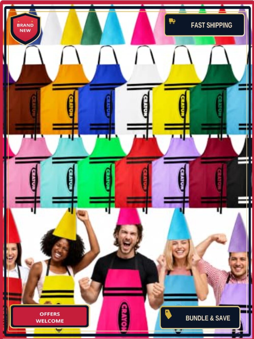 16 Set Halloween Crayon Costume Adult Apron Cone Hat Teacher Group Dress Up